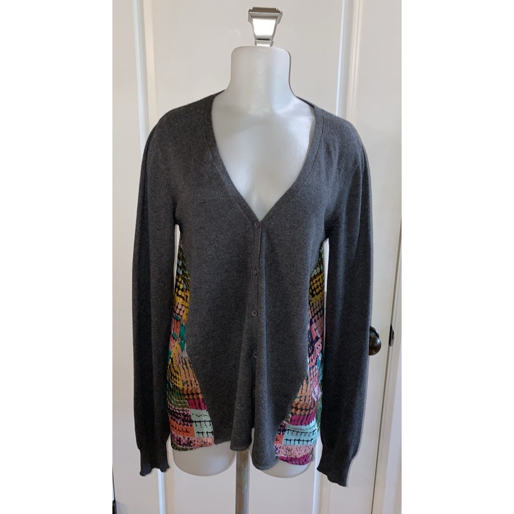 Sundance Catalog Cardigan Sweater Gray Button‎ Multi Silk Boho Size Large
